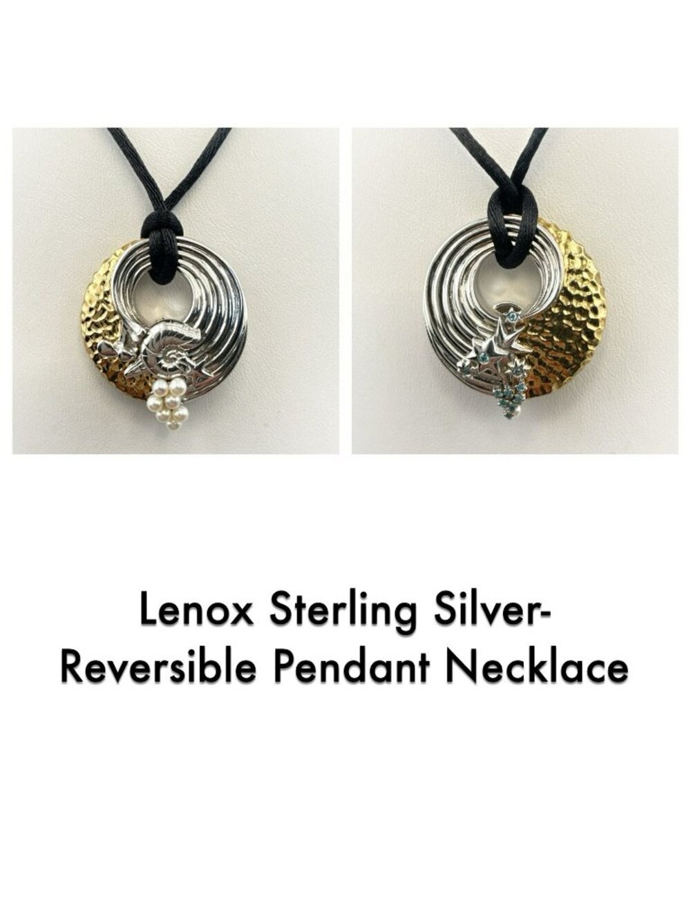 Lenox Necklace Sterling Silver Reversible Sea Shell Star Pearl Blue 925 Nautical
